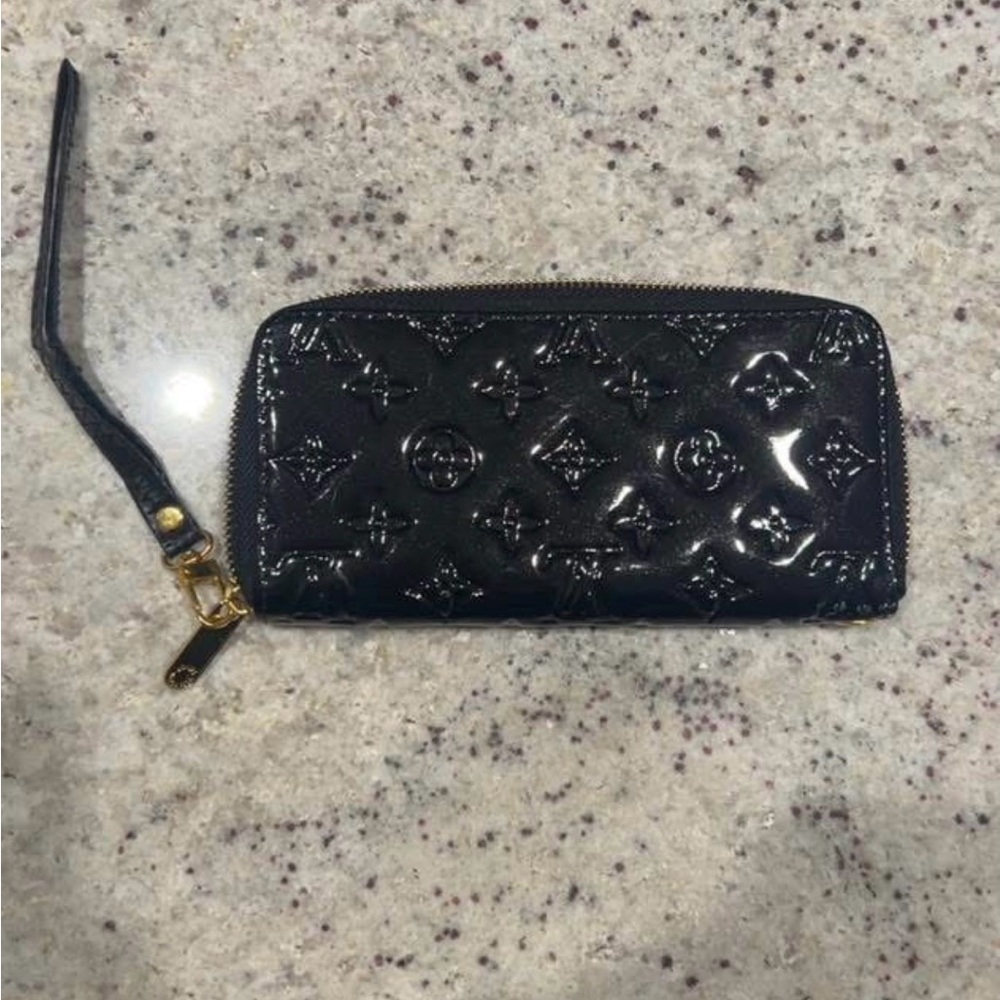 Patent Monogram Zip Wristlet Wallet - Black